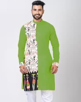Green Handcrafted Kantha Embroidered Punjabi Set