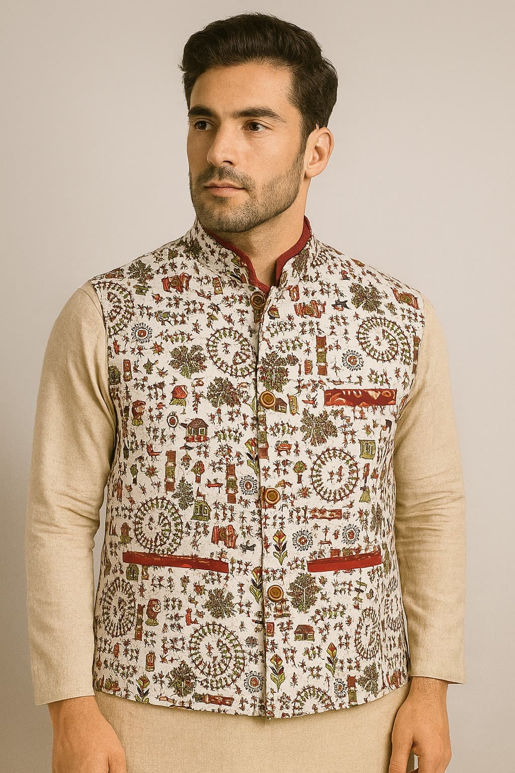 Cream Cotton Kantha Hand Stitch Jacket From Bengal