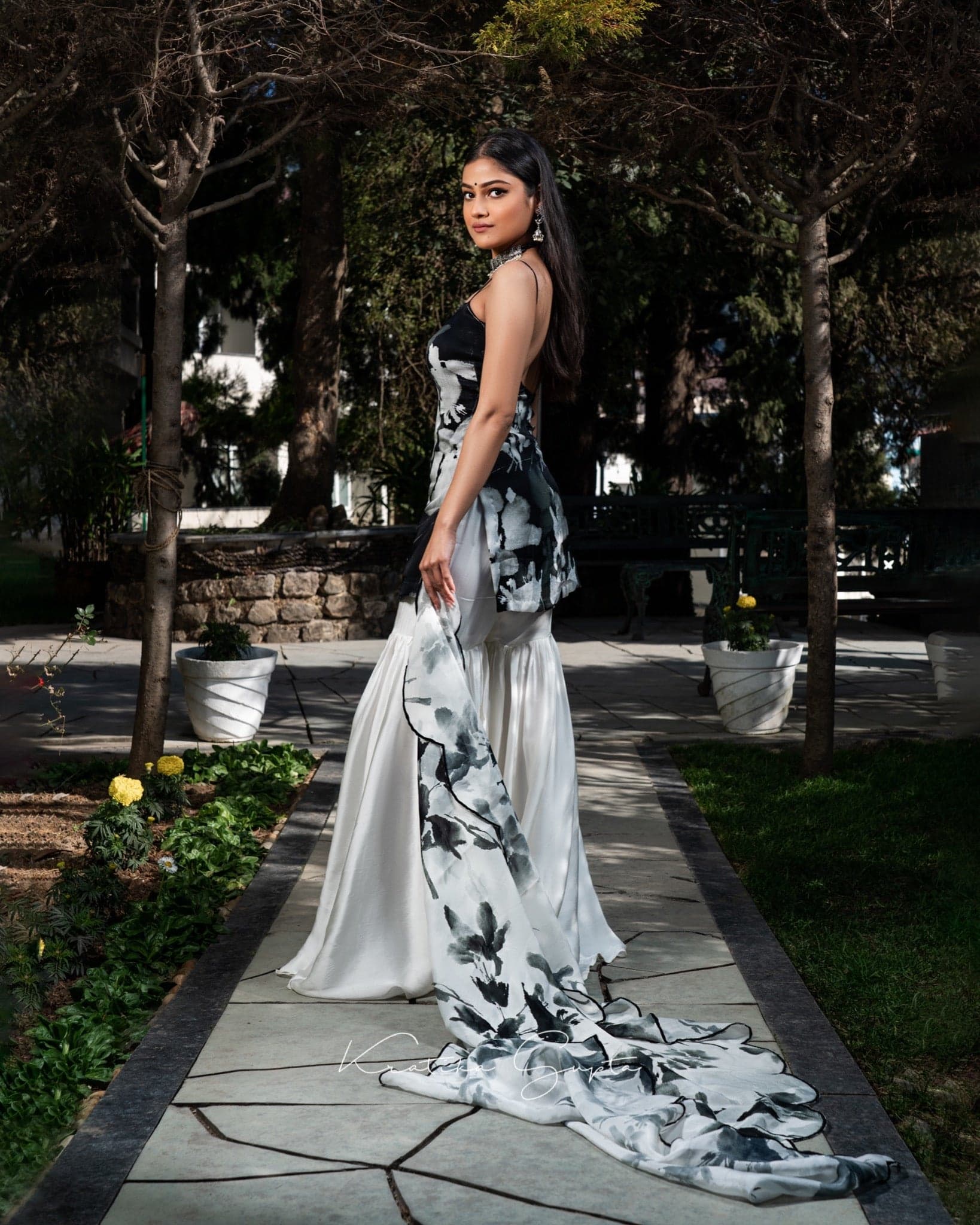 Black and White floral printed sharara set