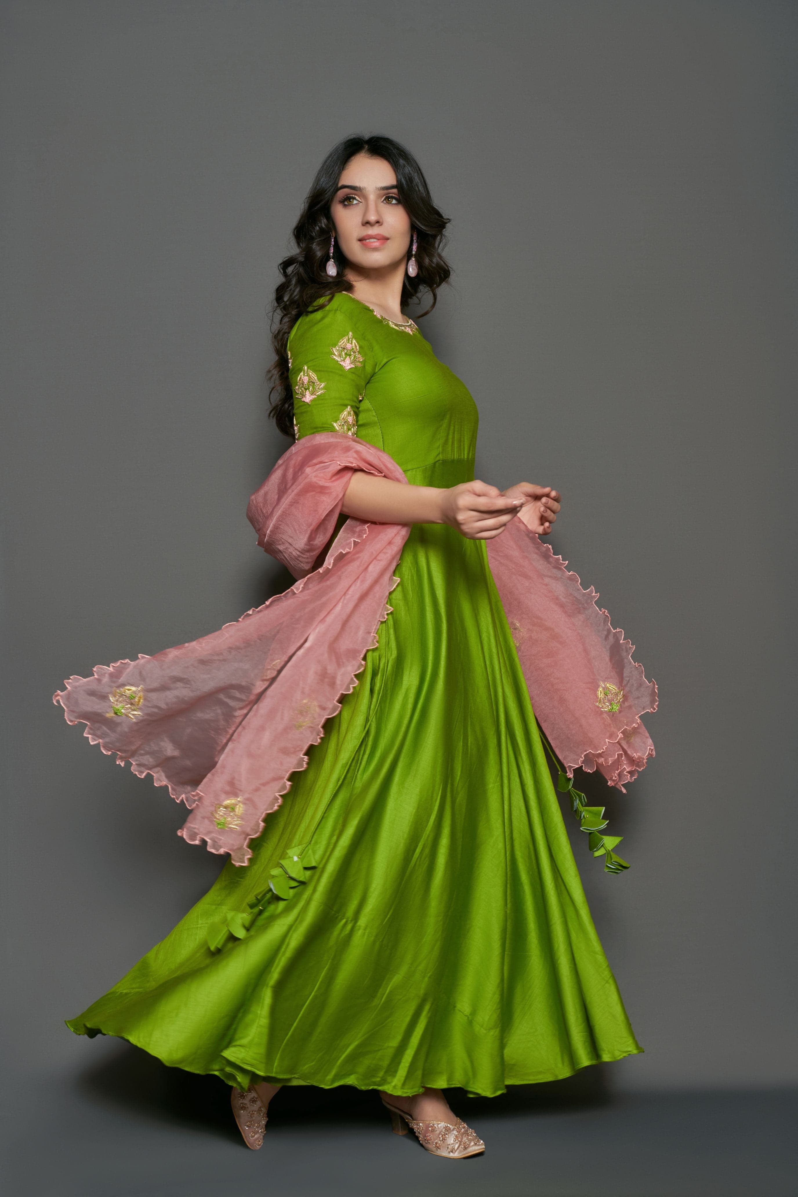 Anarkali Suit Set with Cutwork Dupatta