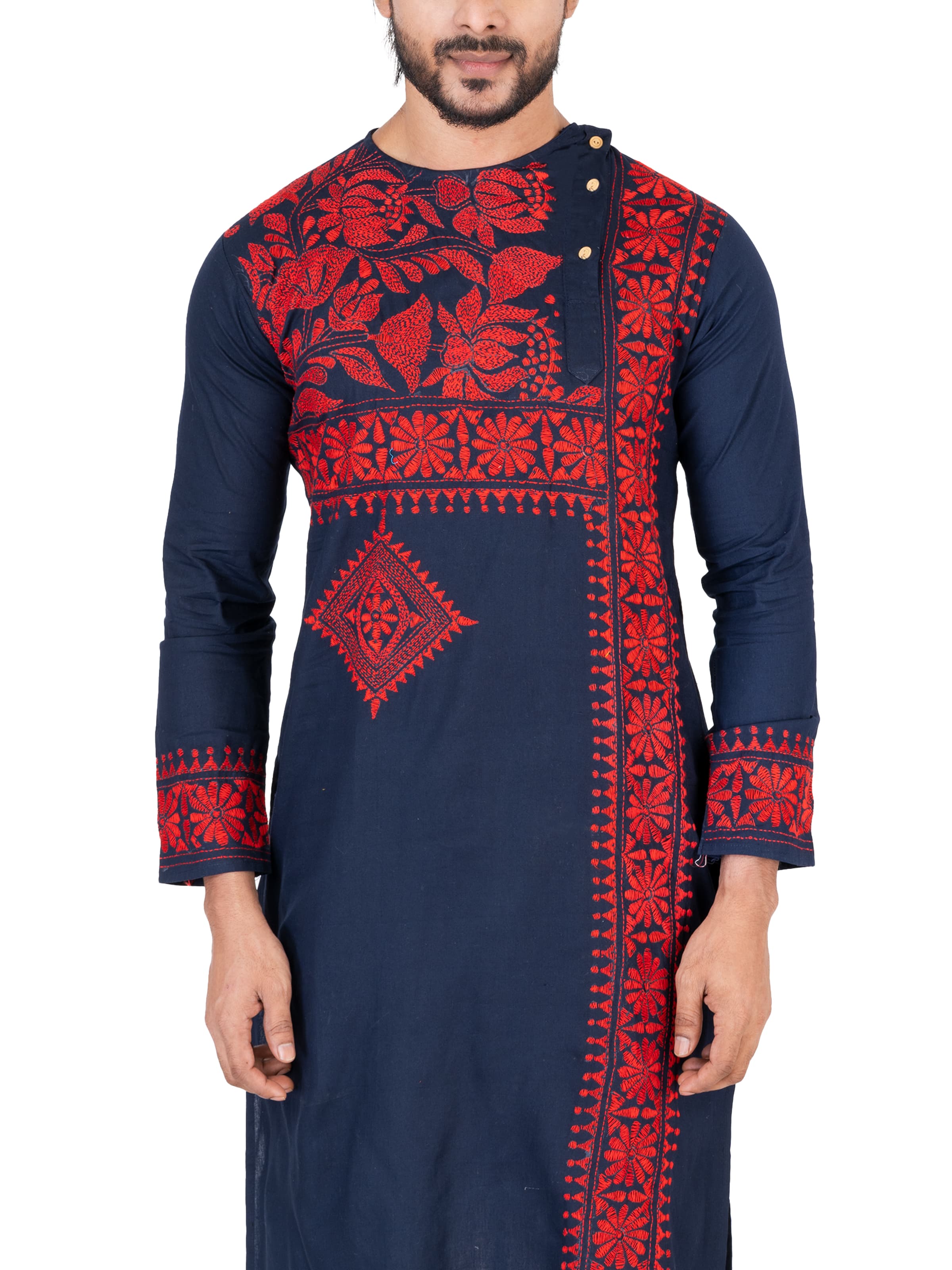 Blue Pure Handloom Kantha Stitch Cotton Kurta