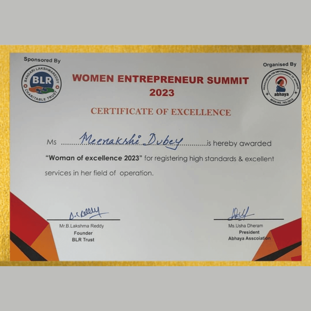 Meenakshi Dubey, COO of Yespoho India Pvt Ltd received the "Woman of excellence 2023" award.