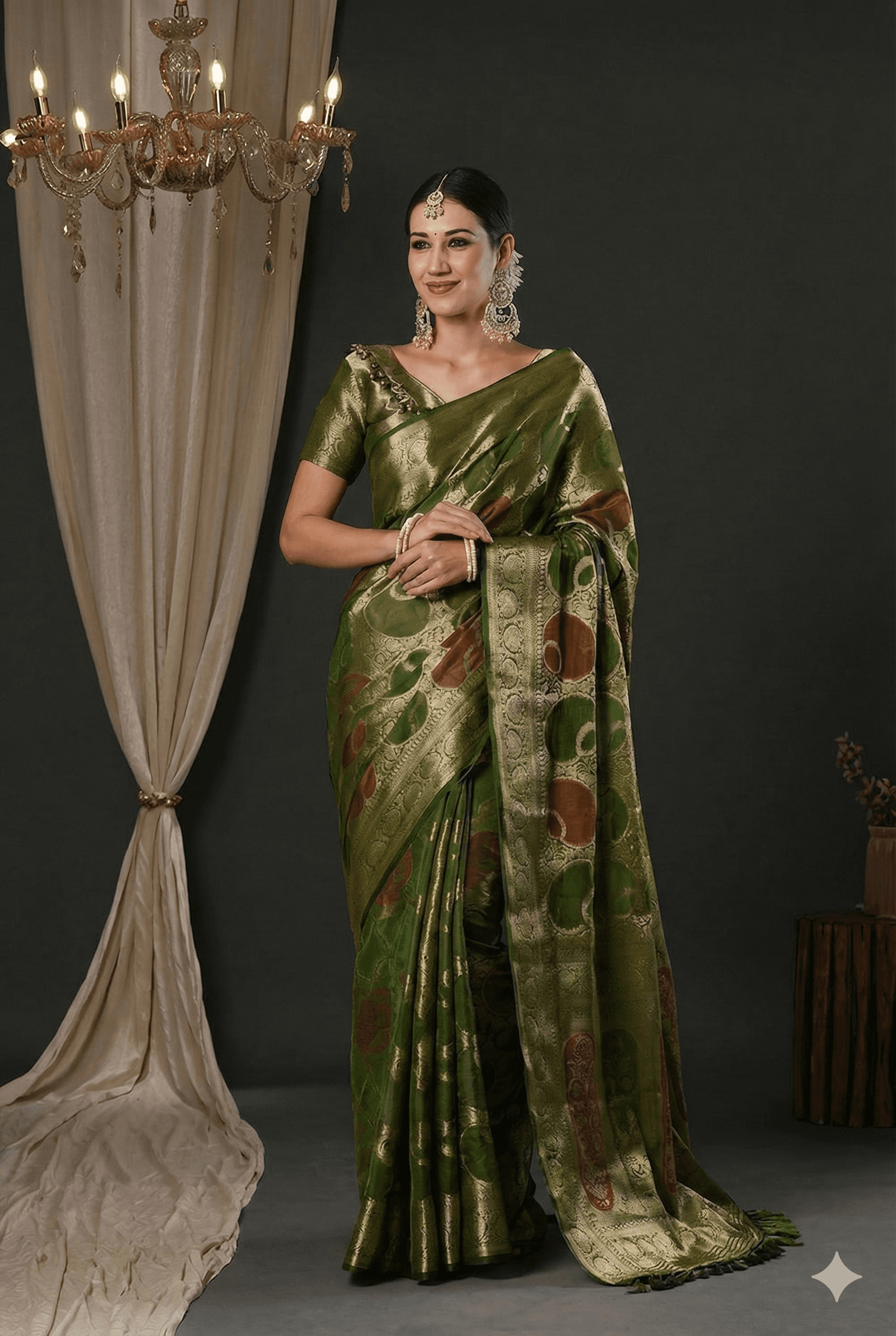 Mehandi Green Pure Handloom Organza Saree