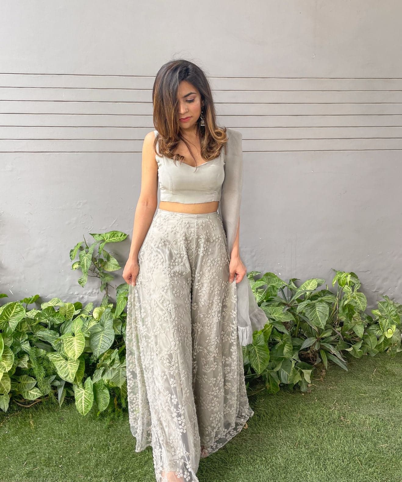 Beadwork Crop Top Sharara Set