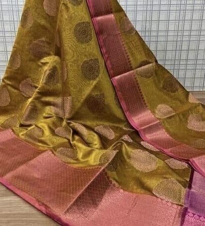Yellow Maheshwari Silk Cotton Saree From Banarasi