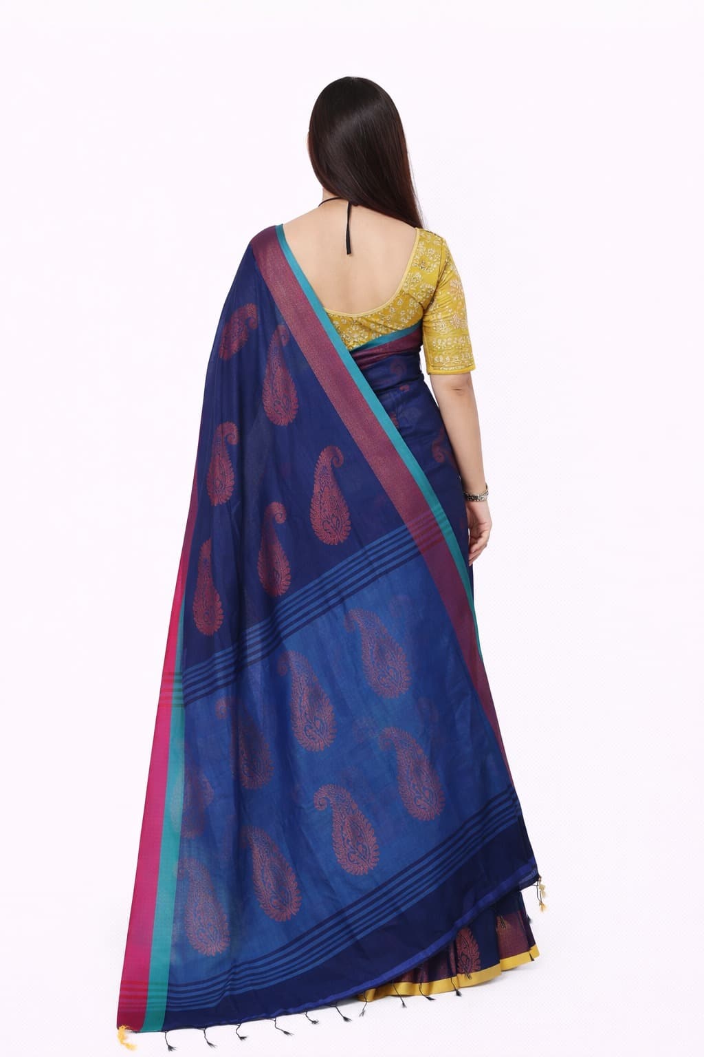 Dark Blue Pure Handloom Silk Saree From Bengal